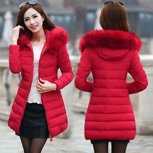 여자 트렌치 코트 2023 겨울 두꺼운 따뜻한 가죽 큰 모피 칼라 후드 슬림 긴 코튼 재킷 암컷 크기 XL-7XL