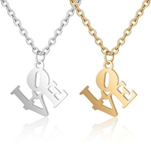 Pendant Necklaces Fine Stainless Steel Necklace LOVE Letter Cool Punk Style Long Chain For Women's Jewelry Gift