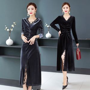 Sukienki swobodne Chunli duży rozmiar 2023 Plus aksamitne grube cheongsam żeńskie zimowe ciepłe chińskie styl Gold Tang sukienka