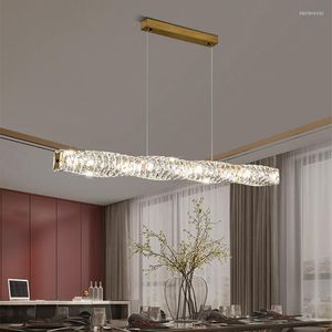Kronleuchter 2023 Moderne Luxus-Kristall-Kronleuchter für Esszimmer Kücheninsel Lange LED-Hängelampe Bar Gold Chrom Innendekoration