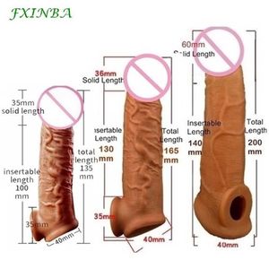 Sex Toy Massager Fxinba Realistic Silicone Penis Extender Sleeve Delay Ejaculation Reusable Toys for Men Cock Enlargers