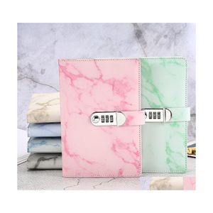 Anteckningar A5 Marble Texture Notebook L￶senord L￥s anteckningsb￶cker L￤der Notepad Agenda Weeks Diary Month Planner School Stationery Gift1 DHDXQ