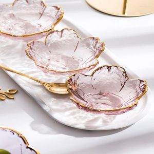 Servis uppsättningar japansk stil maträtt körsbär blommor smaksättningsplatta vinäger rätter nordiska bordsartiklar levererar guld inlay glas sås skål