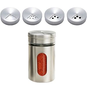 Spice Organiser Salt and Pepper Shakers with 3 Adjustable Pour Holes Stainless Steel Seasoning Container Spice Jars Shaker KDJK2301