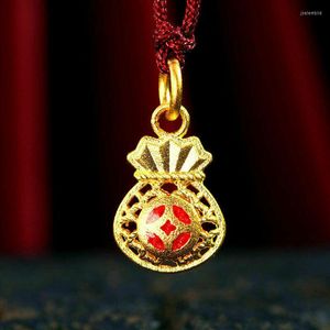 Pendant Necklaces 1PCS Pure 999 24k Yellow Gold 3D Lucky Hollow Enamel Coin Bag 0.8-0.9g