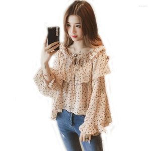 Women's Blouses Slash Neck Chiffon Blouse 2xl Long Sleeves Womens Tops And Summer 2023 In Stock Ladies Top