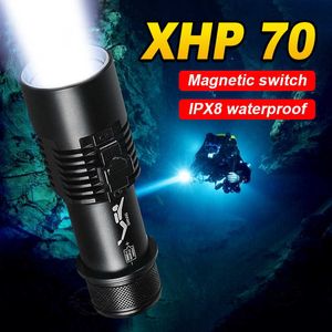 Flashlights Torches XHP70 Waterproof Dive Flashlight Underwater 200 Meter LED Diving Flash Light Torche Yellow-White Lamp Light Work Camping Lantern 0109