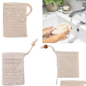 Badborstar Svampar skrubber 3Style Exfolierande nätpåsar Pouch för duschkropp Mas Scrubber Natural Organic Ramie Soap Bag Sis Dhncr