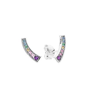 Färgglad Crystal Rainbow Stud Earring för Pandora Authentic Sterling Silver Women Girls Wedding Jewelry Cz Diamond Girl Friend Gift Earrings With Original Box