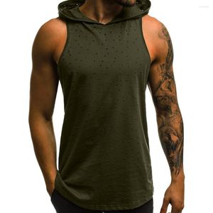 Men's Tank Tops Solid Color Hoodie Vests Summer Slim Casual Basic Tanks Streetwear Sleeveless Camiseta Tirantes Hombre 2023