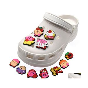 Parti di scarpe Accessori Charms Ricordi d'infanzia all'ingrosso Pink Elf Ees Coltello Cartoon Croc Pvc Decorazione Fibbia Zoccolo in gomma morbida Dhczt