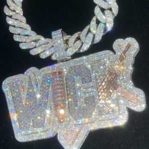 Pasado personalizado Tester de diamantes Hip Hop VVS MOISSANITE Collar colgante Collar helado 925 Nombre de letra de plata 18K Hombres