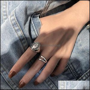 Solitaire Ring Sterling Sier Oval Shaped Thai Rings Minimalist Double Layer For Women Party Jewelry 716 Z2 Drop Delivery Otcas