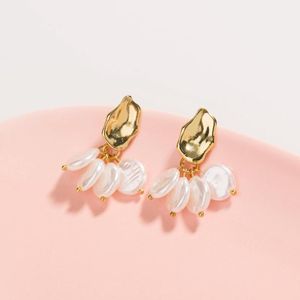 Stud Earrings Exaggerated Design Jewelry Golden Irregular Ear Hooks Natural Special-shaped Pure White Pearl For Women