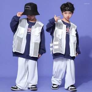 Scene Wear Children Jazz Dance Costumes White Vest Loose Pants Hiphop Outfits For Kids Ballroom Hip Hop Performance Clothes DQS11700