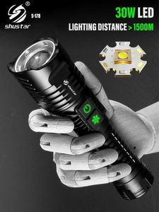 Flashlights Torches High Power LED Flashlight Super Bright Torch with 30W LED Wick Lighting 1500 m with RGB Side Lights Waterproof Portable Light 0109