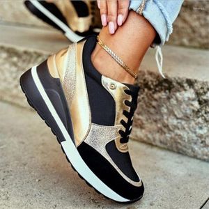 Klänningskor Kvinnor Mixed Color Sneakers Ladies Autumn Fashion Lace Up Sports 2023 Kvinnliga bekväma Casual Wedges Plus Size 43