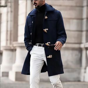 Herr ull blandar medelålders kappa mode med lång lapel manlig ulljacka höst och vinter överrock chaqueta lana hombre 230107