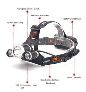 3 led Headlamp Powerful T6 Headlight portable Outdoor zoomable Headlamps for hiking camping