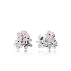 Pink Daisy Flowers Stud Earrings Real Sterling Silver for Pandora Wedding Party Jewelry For Women Girls Girlfriend Gift Designer Earring with Original Box Set