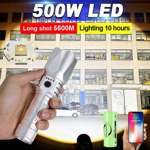 Flashlights Torches New 500W Flashlights High Power Led Flashlights 300W Torch Telescopic Zoom 5500 Meters 10 Hours Long Distance Work Hunting Light 0109