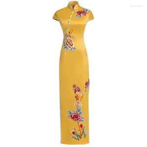 Roupas étnicas verão elegante melhorar as apliques requintados de mulheres QIPAO Vestido chinês Sexy Slim Rodty Long Cheongsam Vintage Oriental