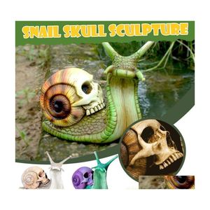Objetos decorativos Figuras do caracol skl scpture g￳tico decora￧￣o g￳tica est￡tua p￡tio halloween figura artesanato de horror skeleton desktop ou dhhea