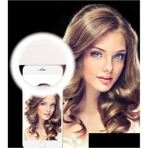 Kompakta speglar Mobiltelefon Selfie LED Ring Flash Lens Beauty Fill Light Lamp Portable Clip för kamera Cell Smartphone Drop Deliver DHVTQ