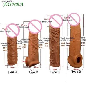 Sex Toys Massager Fxinba Realistic Silicone Penis Extender Sleeve Delay Ejaculation Reusable Toys for Men Cock (privacy Box)