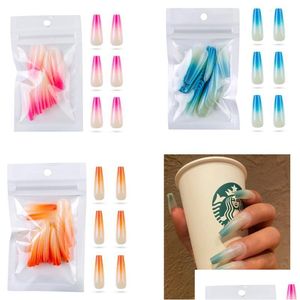 False unhas 24pcs gradiente longo espelho mágico em pó FALSO T SHAPE CAFINO VANHENTE PLÁSTICA PRESSA NAS DIPS DE AGRADE DAVA DA DROP DH9RR