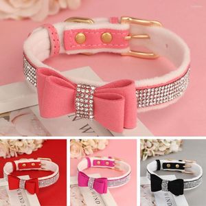 Dog Collars Bling Rhinestone Collar Soft Padded Puppy Cats Winter Pet With Cute Bowknot Crystal For Chihuahua Yorkshire