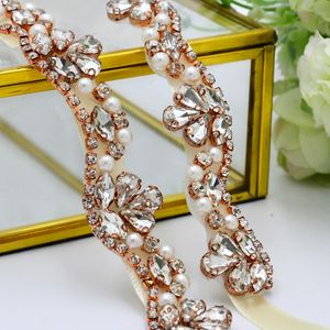 Bröllopssashes S421-RG Bridal Belt Rose Gold Rhinestones Belts Pearls For Bride Bridesmaid Dress Women