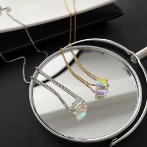 Ketten Titan Stahl Quadrat Anhänger Halskette Für Frauen Cube Kristall Sommer Kleidung Schmuck ZubehörKetten