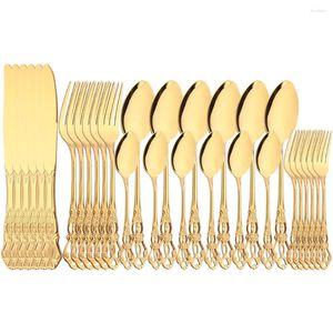 Dinnerware Sets Western Stainless Steel Tableware Set 30Pcs Vintage Royal Cutlery Knife Spoon Fork Dinner Complete Silverware