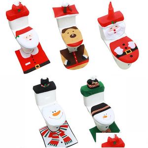 Noel dekorasyonları 3pcs/set fantezi Noel Baba Tuvalet Koltuk Er ve Halı Banyo Seti Dekor Günü Mutlu Yıllar DHS DOLDUR TESLİM EV GARDE DHIKW