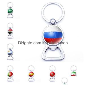 Key Rings Football Bottle Opener Chains With Country Flags Keyrings Beer Souvenir Spain Russia Germany Soccer Fans Keychains Jewelry Dh26S