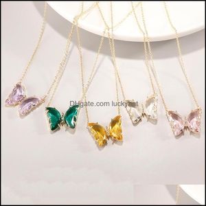 Pendant Necklaces New High Grade Womens Girls Necklace Fashion K9 Glass Crystal Butterfly Drop Delivery Jewelry Pendants Otjkv