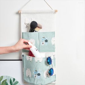 Storage Bags Wall Mounted Bag With 3 Pockets Linen Fabric Waterproof Door Closet Hanging Organizer For Bedroom Bathroom NIN668