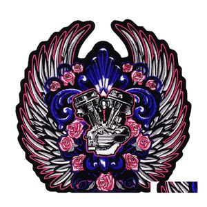 Syförfattningsverktyg Rose Mechanical Heart Large Punk broderat järn på Backing Biker Badge for Jacket Jeans Drop Delivery Appare Dhiql