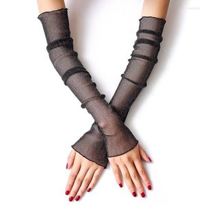 Knee Pads 1pair Sexy Fashion Women Gauze Sun Protection Sleeves Gloves Thin Long Fingerless Arm Warmers Sunscreen Uv Breathable Mittens