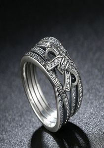 Cały prawdziwy 925 Srebrny zestaw pierścieniowy oryginalne pudełko dla Pandora CZ Diamond Kobiet Pierścienie zaręczynowe