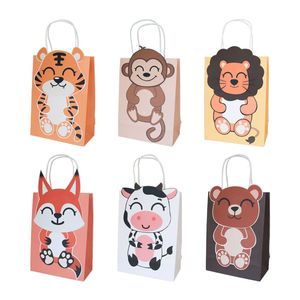 Safari hayvan hayvanat bahçesi mutlu yıllar partisi kağıt şeker kutusu çocuklar hediye kurabiyeleri ambalaj çantaları bebek duş dekor malzemeleri A379