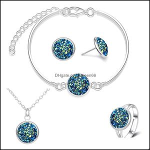 Bracciale Orecchini Collana Fashion Druzy Drusy Bracciale 12Mm Resin Stone Earrrings Ring And Jewelry Set Drop Delivery Sets Ottbx