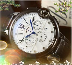 Ber￶mda lyxmode Crystal Men Watches 43mm Quartz ￤kta l￤derb￤lte Stoppur Klassiskt atmosf￤r Business Schweiz Watch Clock Table Gifts
