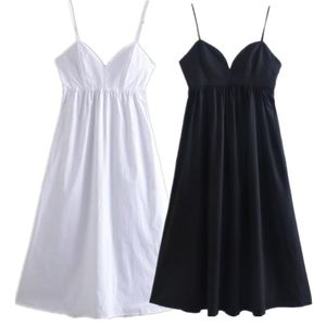 Sıradan elbiseler solmuş 2023 Japon tarzı katı basit moda spagetti askısız poplin midi elbise womencasual