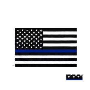 Banner Flags Thin Blue Line Flag American Police 3X5Ft Usa General Election Country For Trump Fans Drop Delivery Home Garden Festive Dh6Zr