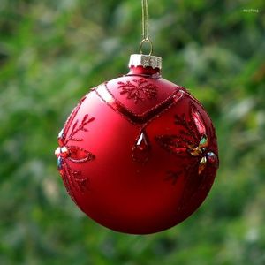 パーティーデコレーションの直径8cm手作り赤い絵ダイヤモンドクリスマスボールフレンドギフトハンギングガラスグローブランプが吹き飛ばされる