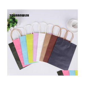 Gift Wrap 20Pcs/Lot White Pink Purple Sky Blue Coffee Kraft Paper Bag With Handle Wedding Birthday Party Package Bags Y1121 Drop Del Dhzd4