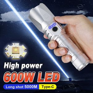 Flashlights Torches Ultra Powerful Rechargeable Led Flashlight 600W Long Range Torch light High Power Led Flash Light 18650 Tactical Camping Lantern 0109
