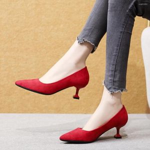 Dress Shoes High Heels 2023 Stiletto Pointed Toe Wideth Women's Black Red Blue Beige Kid Suede Leather Work Pumps Large Size S0002